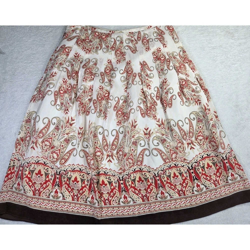 Vintage Bob Mackie Studio Silk Skirt Womens 8 Paisley Midi A Line Boho Lined Red